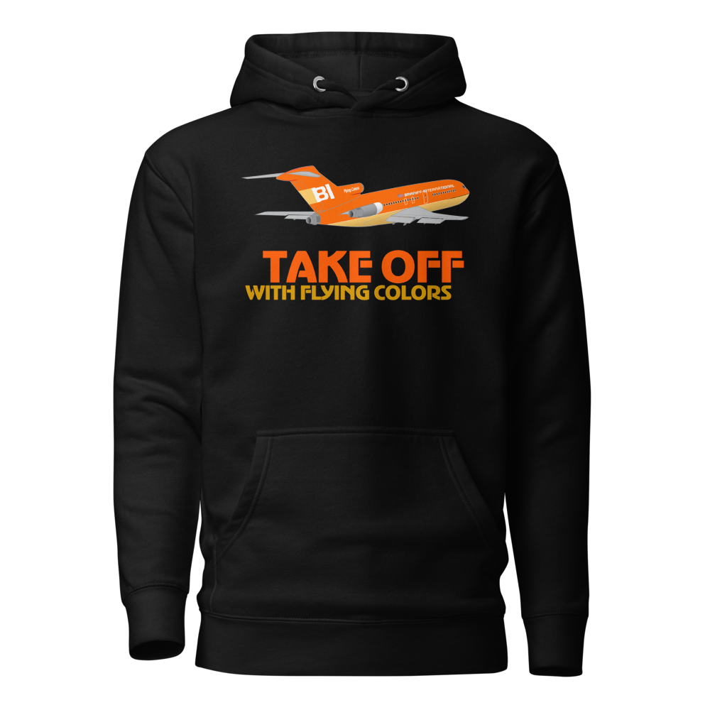 Hoodie Cotton Sweatshirt Men's Women's Braniff Boeing 727 Takeoff with Flying Colors 1971