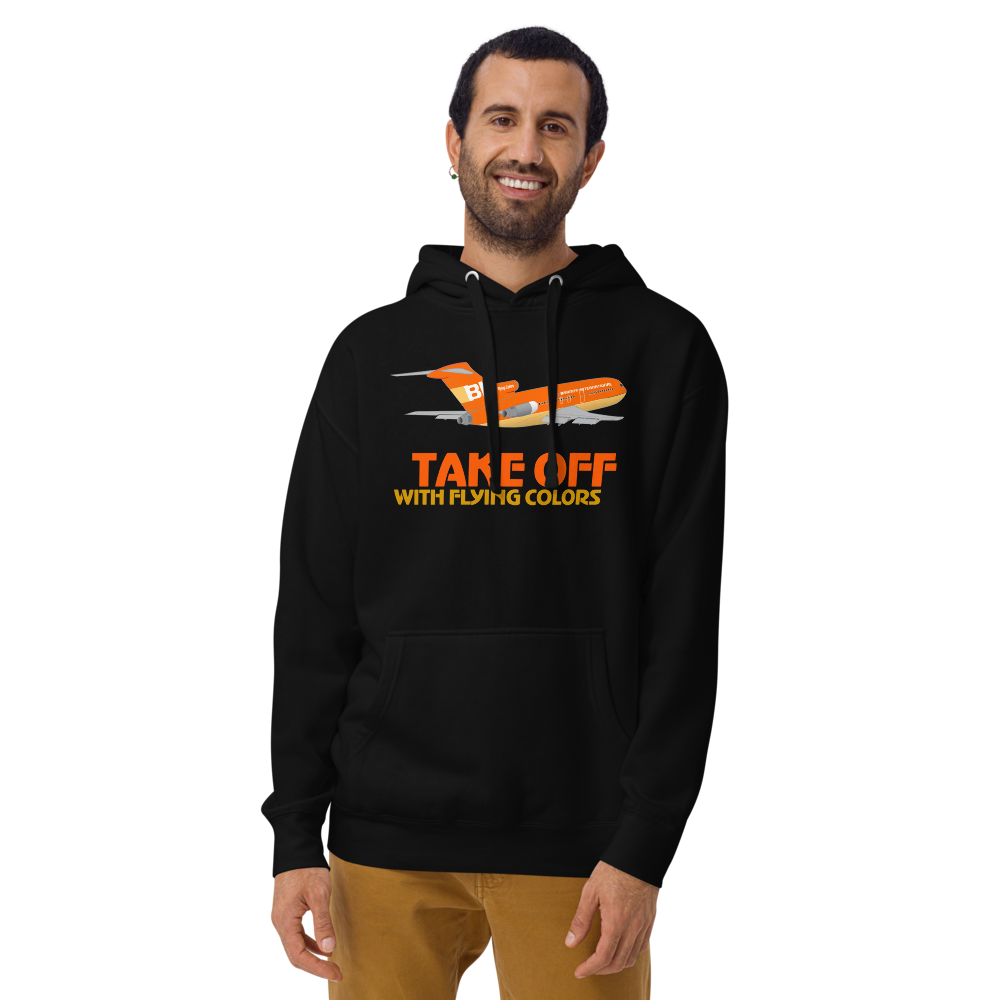 Hoodie Cotton Sweatshirt Men's Women's Braniff Boeing 727 Takeoff with Flying Colors 1971