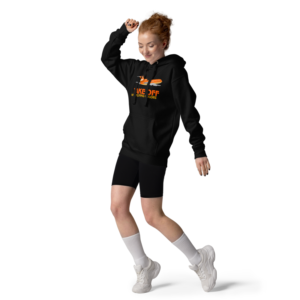 Hoodie Cotton Sweatshirt Men's Women's Braniff Boeing 727 Takeoff with Flying Colors 1971