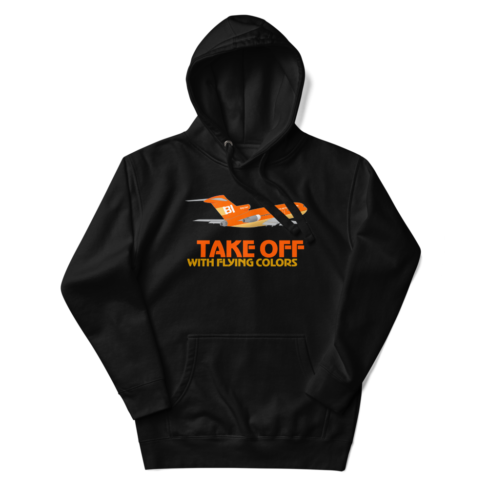 Hoodie Cotton Sweatshirt Men's Women's Braniff Boeing 727 Takeoff with Flying Colors 1971
