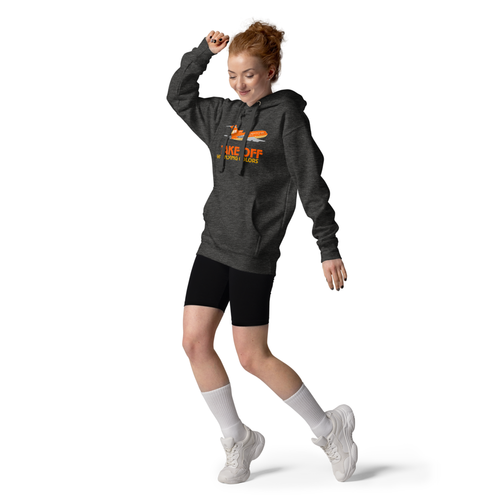 Hoodie Cotton Sweatshirt Men's Women's Braniff Boeing 727 Takeoff with Flying Colors 1971