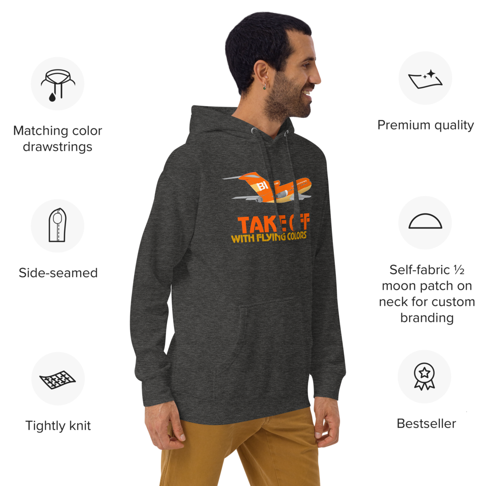 Hoodie Cotton Sweatshirt Men's Women's Braniff Boeing 727 Takeoff with Flying Colors 1971