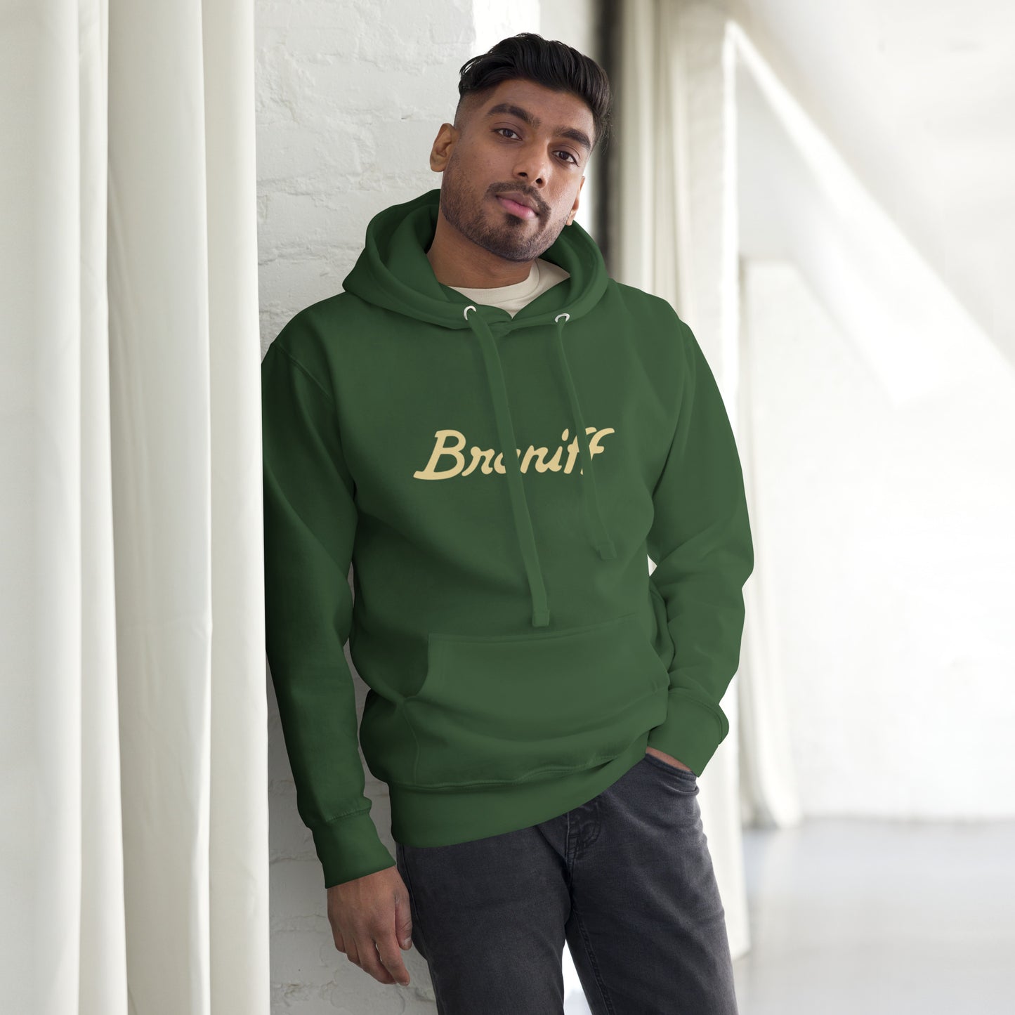 Unisex Premium Hoodie Forest Green Front - Braniff Ultra Cream Beige 1978 Hoodie Sweatshirt Long Sleeve – Full Sleeve Hoodie - Braniff Boutique