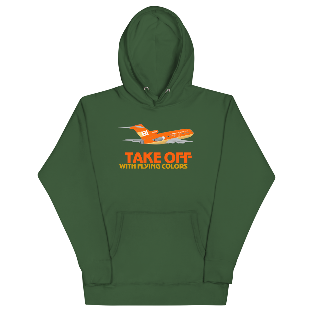 Hoodie Cotton Sweatshirt Men's Women's Braniff Boeing 727 Takeoff with Flying Colors 1971
