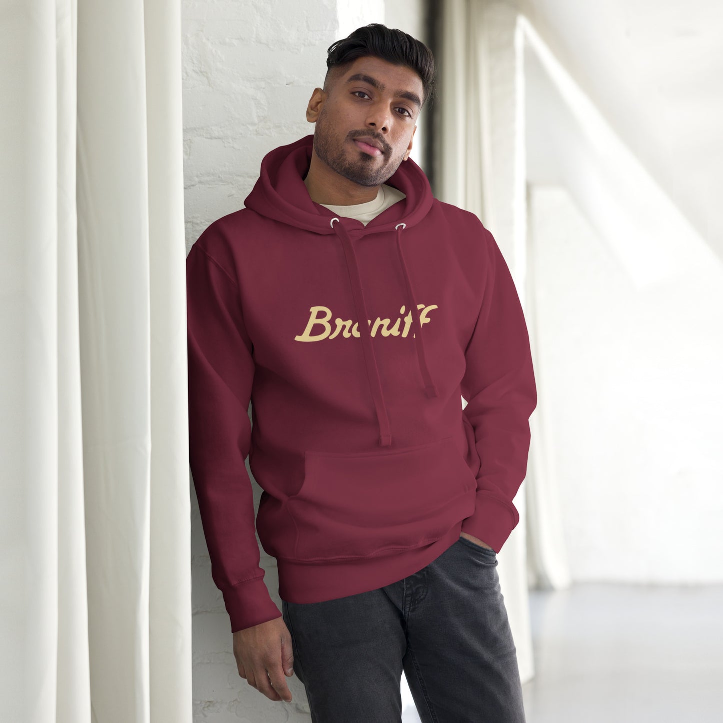 Unisex Premium Hoodie Maroon Front - Braniff Ultra Cream Beige 1978 Hoodie Sweatshirt Long Sleeve – Full Sleeve Hoodie - Braniff Boutique