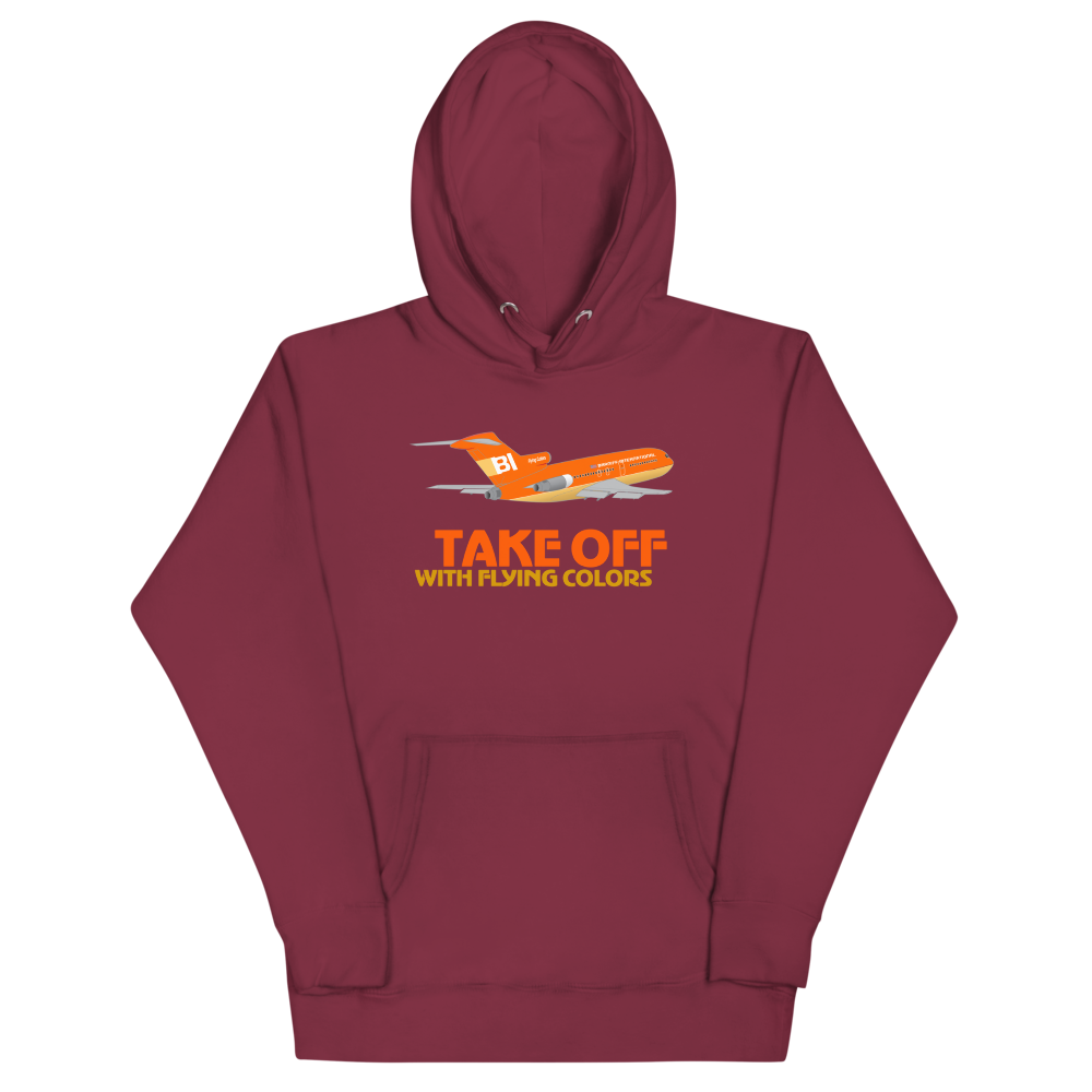 Hoodie Cotton Sweatshirt Men's Women's Braniff Boeing 727 Takeoff with Flying Colors 1971