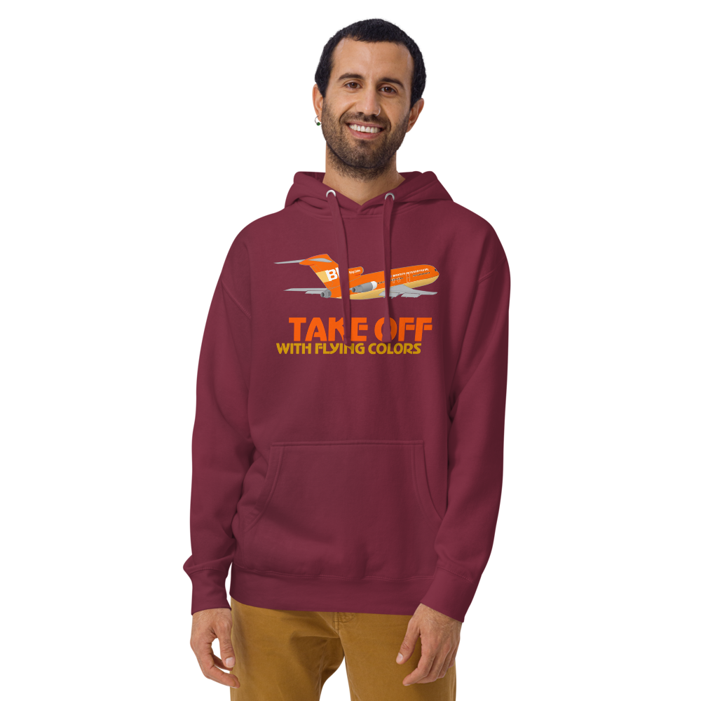 Hoodie Cotton Sweatshirt Men's Women's Braniff Boeing 727 Takeoff with Flying Colors 1971