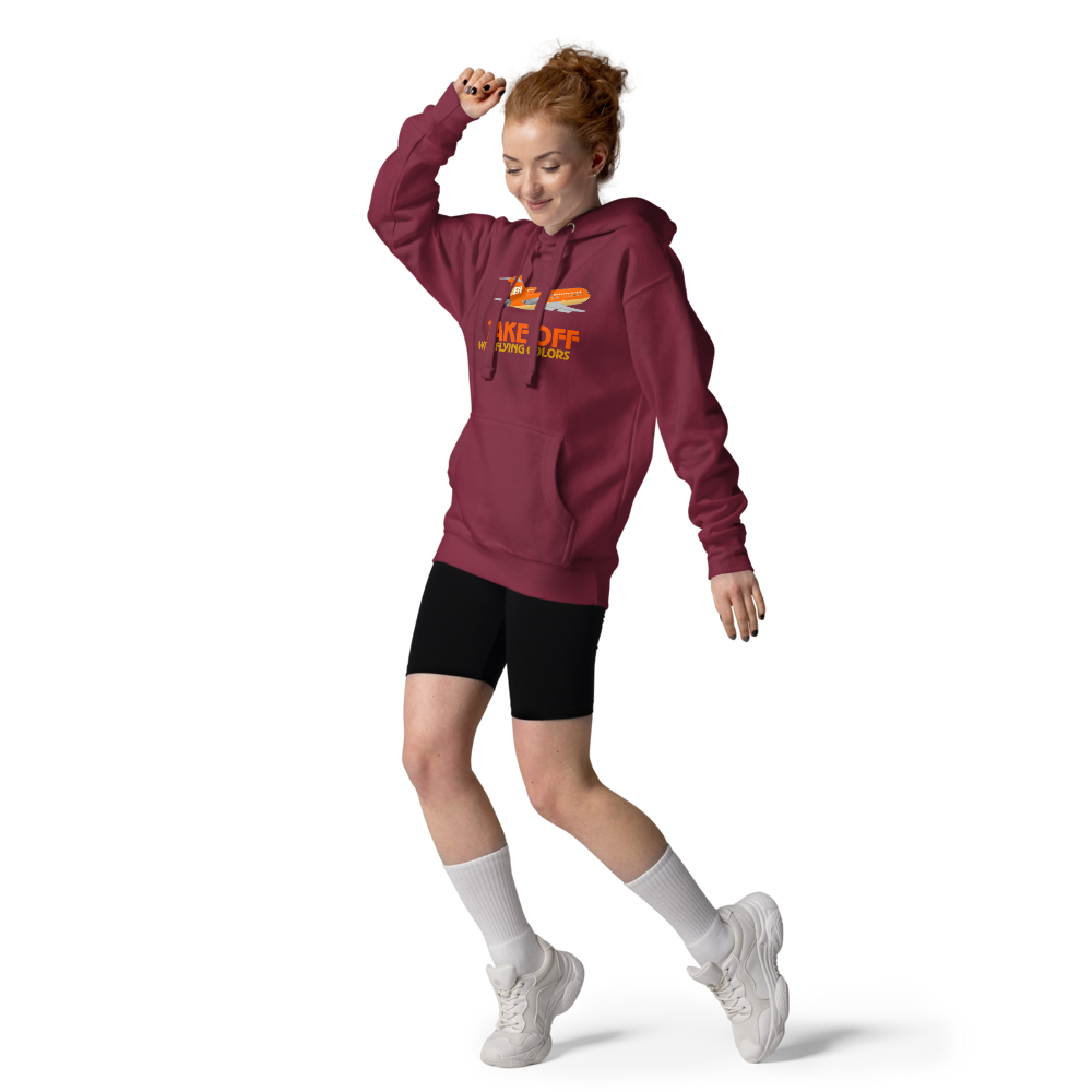 Hoodie Cotton Sweatshirt Men's Women's Braniff Boeing 727 Takeoff with Flying Colors 1971