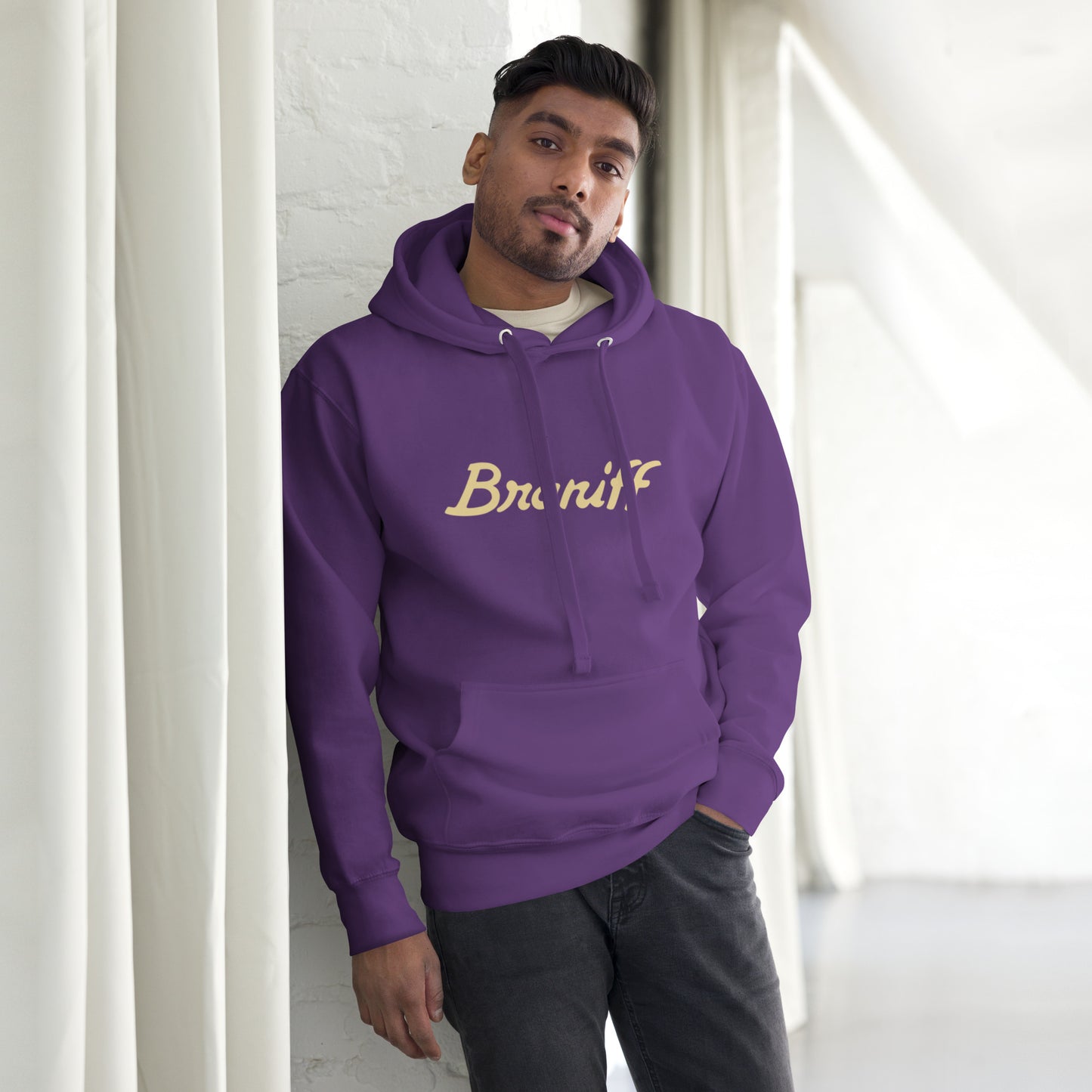 Unisex Premium Hoodie Purple Front - Braniff Ultra Cream Beige 1978 Hoodie Sweatshirt Long Sleeve – Full Sleeve Hoodie - Braniff Boutique