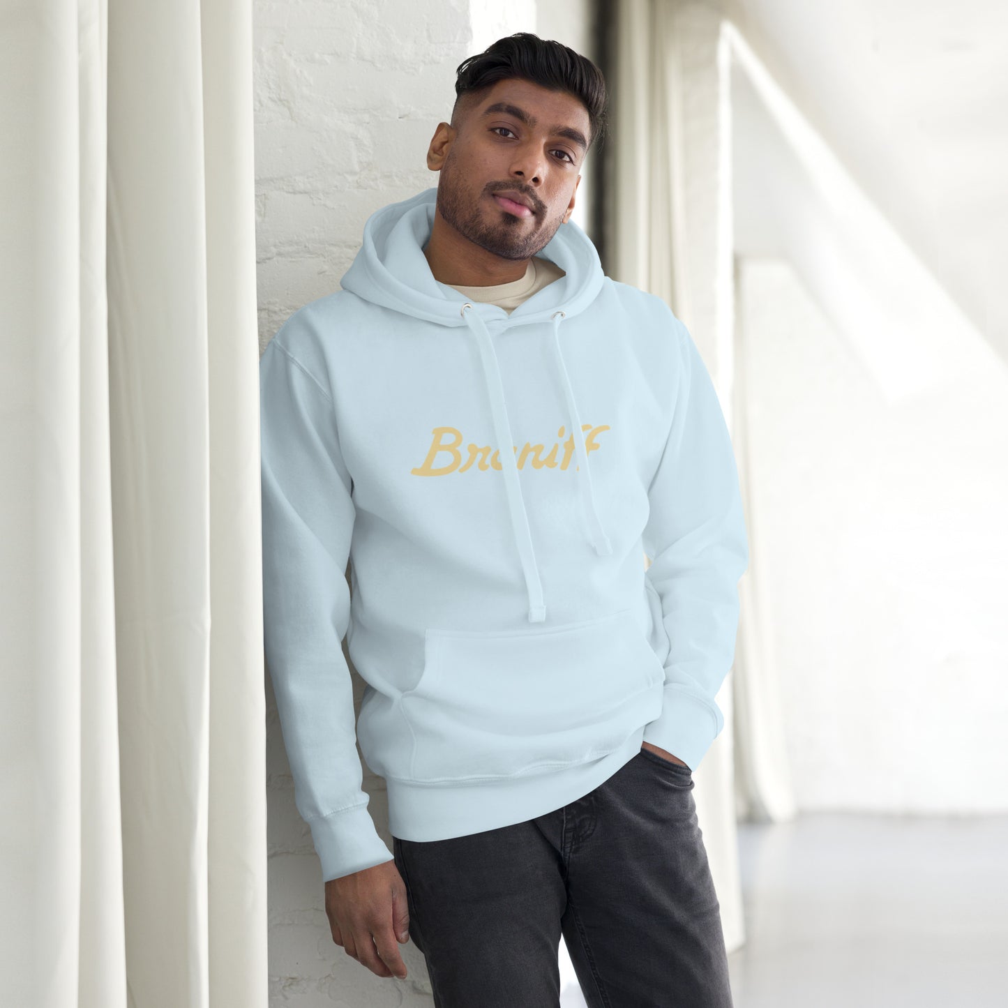 Unisex Premium Hoodie Sky Blue Front - Braniff Ultra Cream Beige 1978 Hoodie Sweatshirt Long Sleeve – Full Sleeve Hoodie - Braniff Boutique