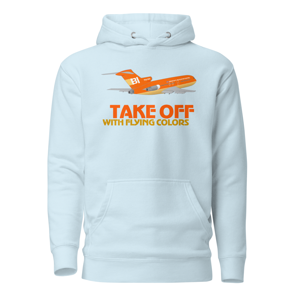Hoodie Cotton Sweatshirt Men's Women's Braniff Boeing 727 Takeoff with Flying Colors 1971