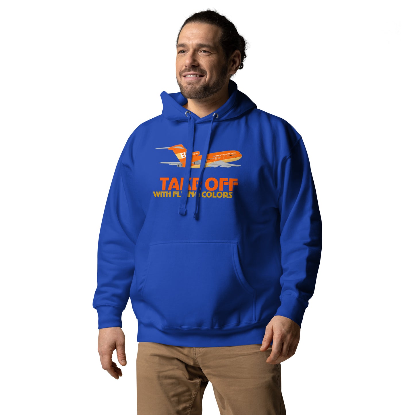 Hoodie Cotton Sweatshirt Men's Women's Braniff Boeing 727 Takeoff with Flying Colors 1971