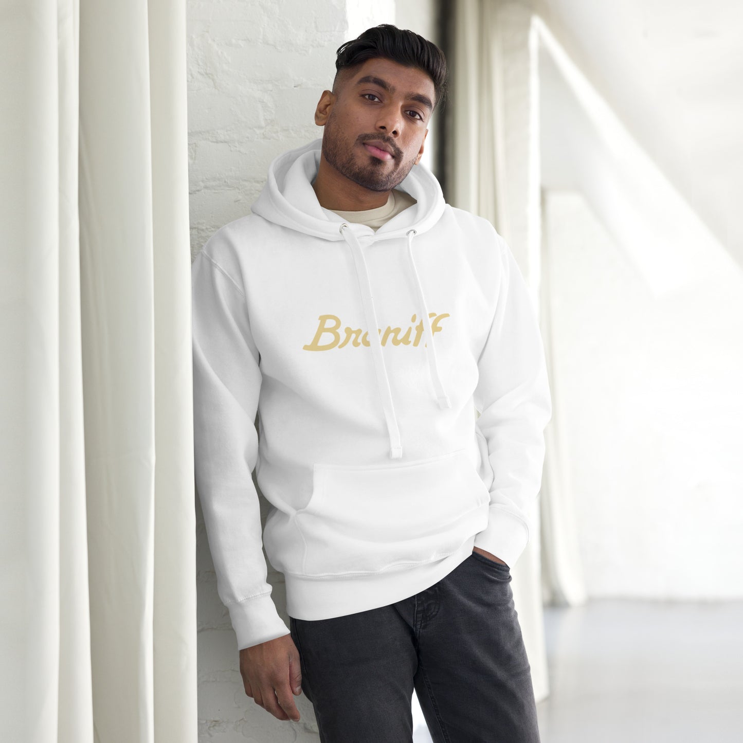 Unisex Premium Hoodie White Front - Braniff Ultra Cream Beige 1978 Hoodie Sweatshirt Long Sleeve – Full Sleeve Hoodie - Braniff Boutique