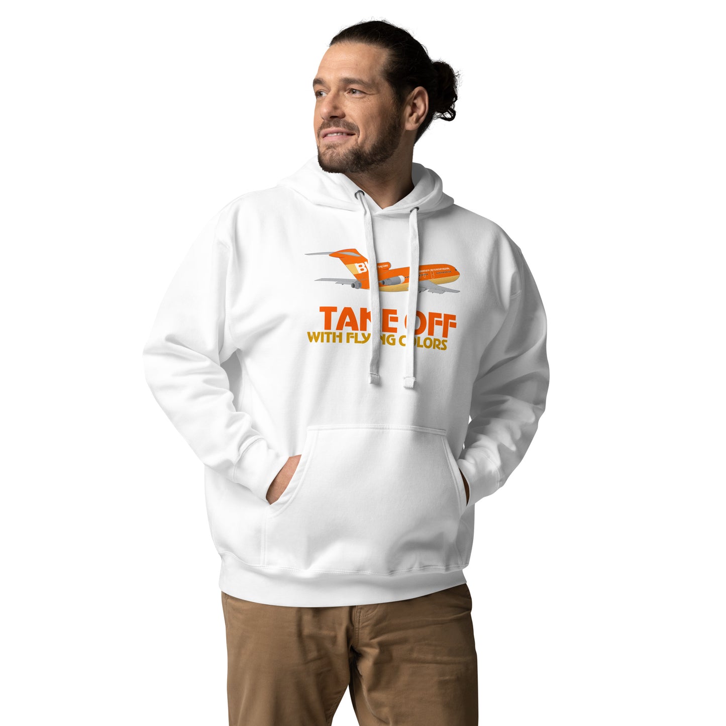 Hoodie Cotton Sweatshirt Men's Women's Braniff Boeing 727 Takeoff with Flying Colors 1971