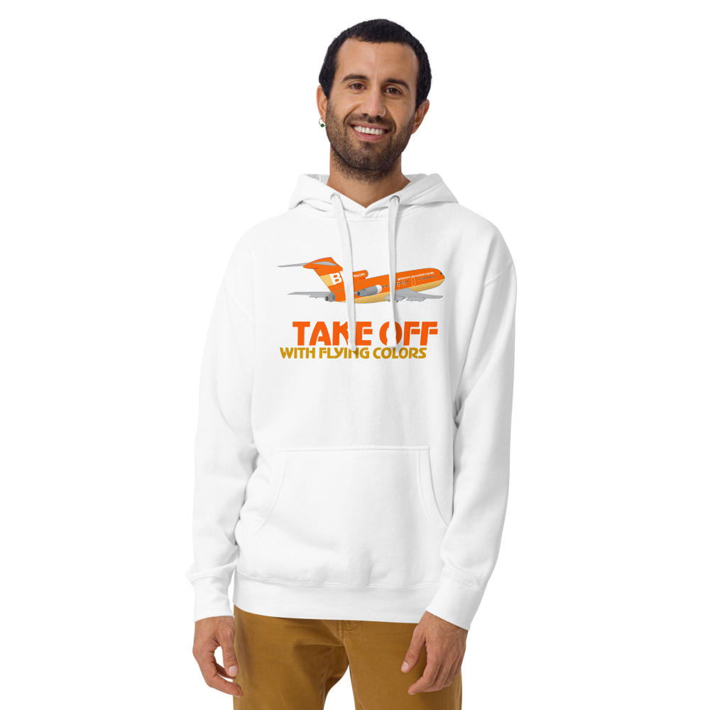 Hoodie Cotton Sweatshirt Men's Women's Braniff Boeing 727 Takeoff with Flying Colors 1971
