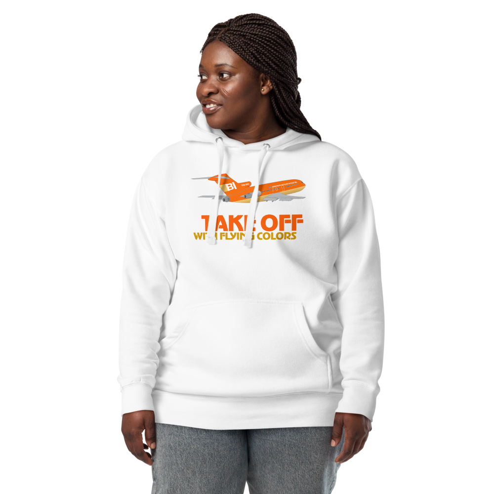 Hoodie Cotton Sweatshirt Men's Women's Braniff Boeing 727 Takeoff with Flying Colors 1971