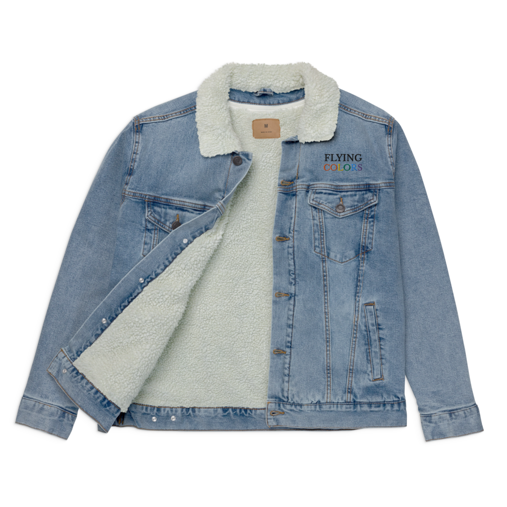 Jacket Denim Sherpa Men's Women's Braniff Flying Colors South America Embroidery