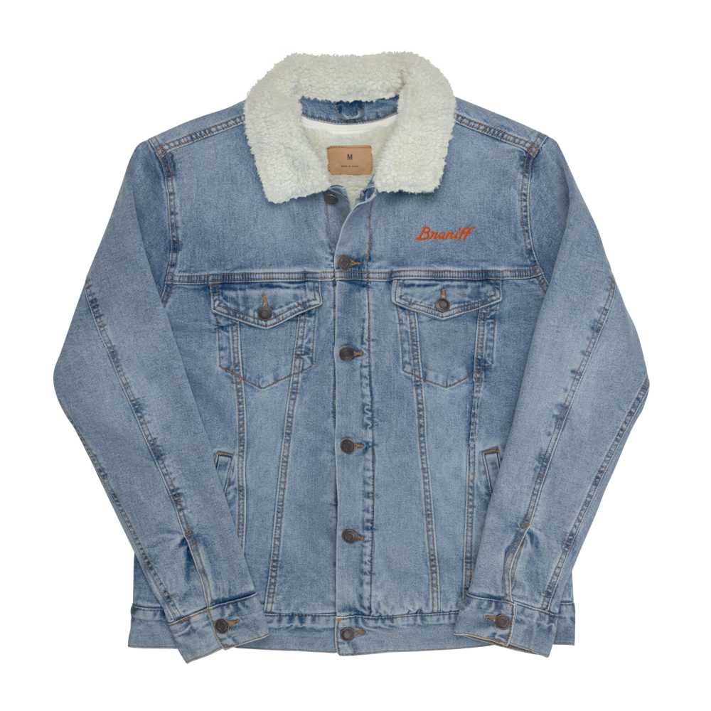 Jacket Denim Sherpa Men's Women's Braniff Ultra Logo 1978 Embroidery