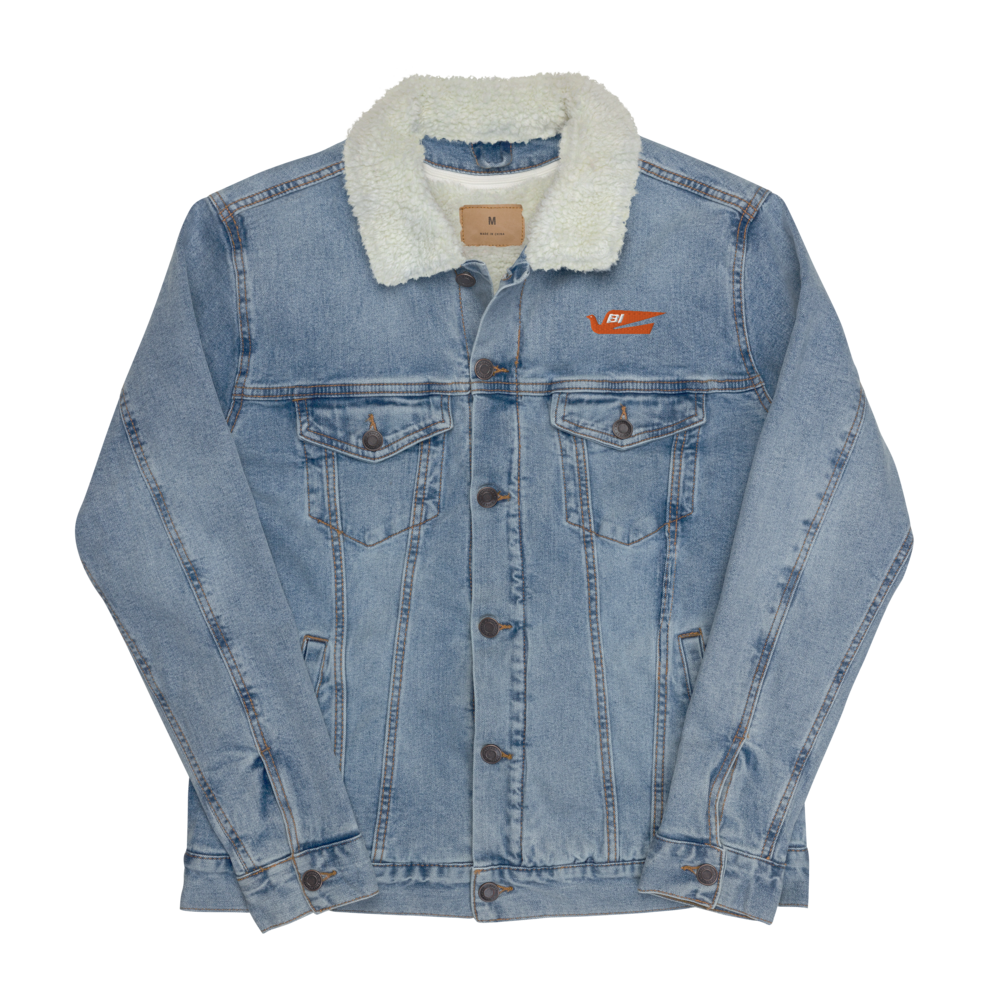 Jacket Denim Sherpa Men's Women's Braniff Bluebird of Happiness Embroidery