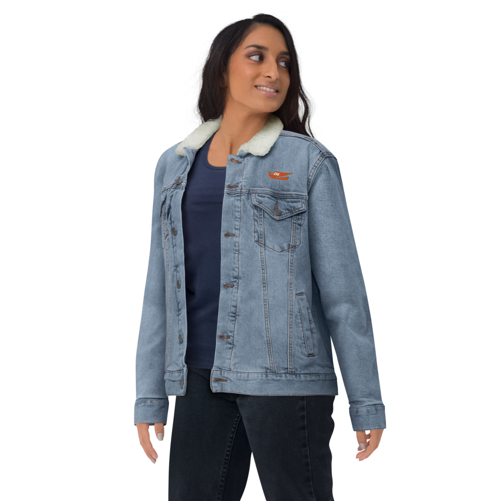 Jacket Denim Sherpa Men's Women's Braniff Bluebird of Happiness Embroidery
