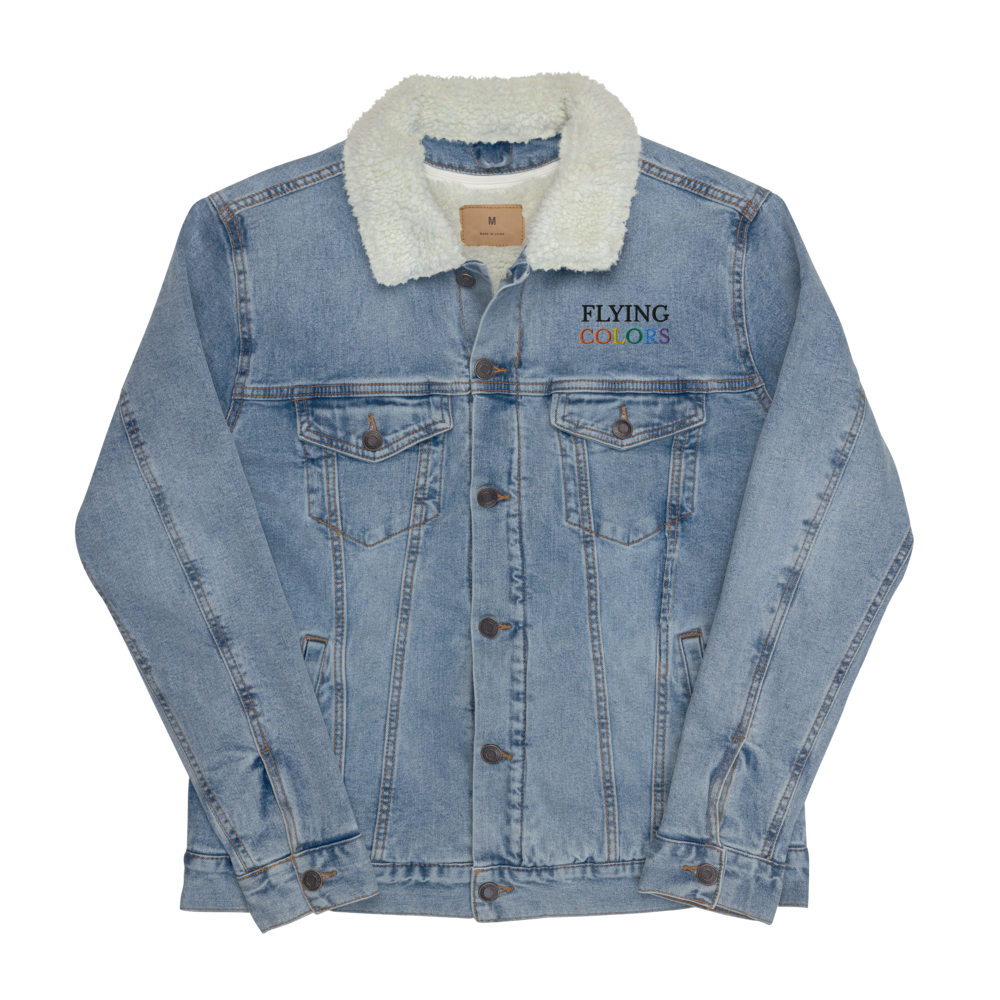 Jacket Denim Sherpa Men's Women's Braniff Flying Colors South America Embroidery