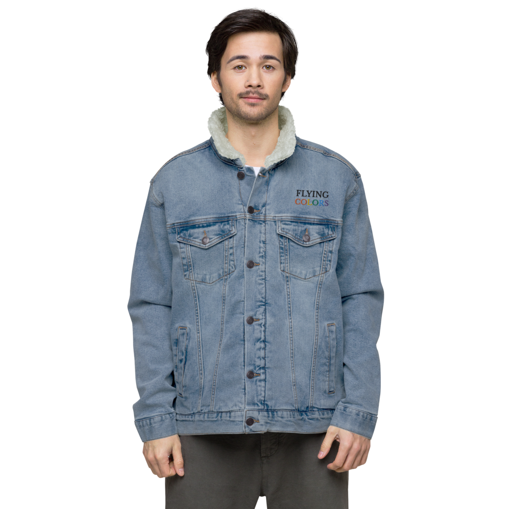 Jacket Denim Sherpa Men's Women's Braniff Flying Colors South America Embroidery