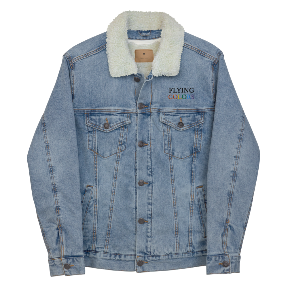 Jacket Denim Sherpa Men's Women's Braniff Flying Colors South America Embroidery