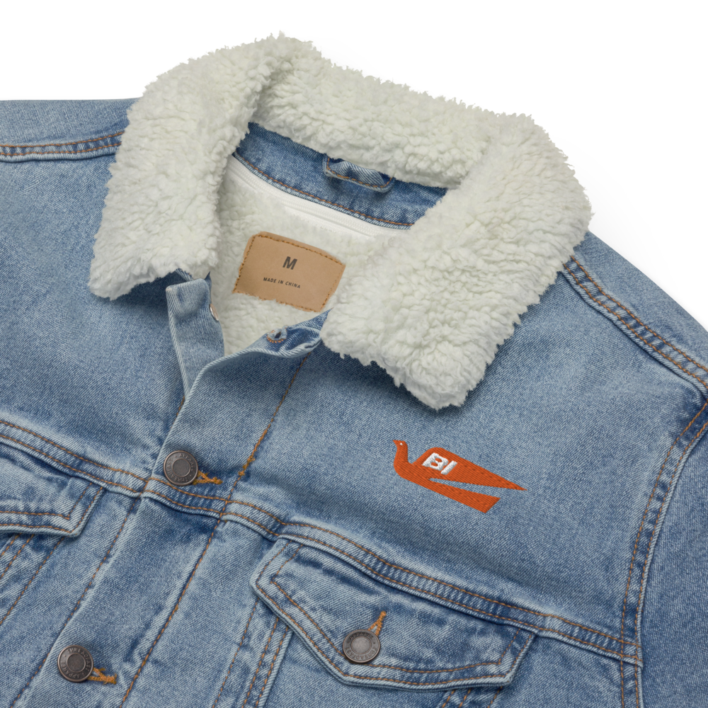 Jacket Denim Sherpa Men's Women's Braniff Bluebird of Happiness Embroidery