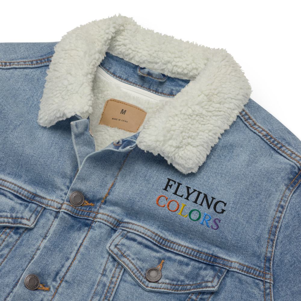 Jacket Denim Sherpa Men's Women's Braniff Flying Colors South America Embroidery