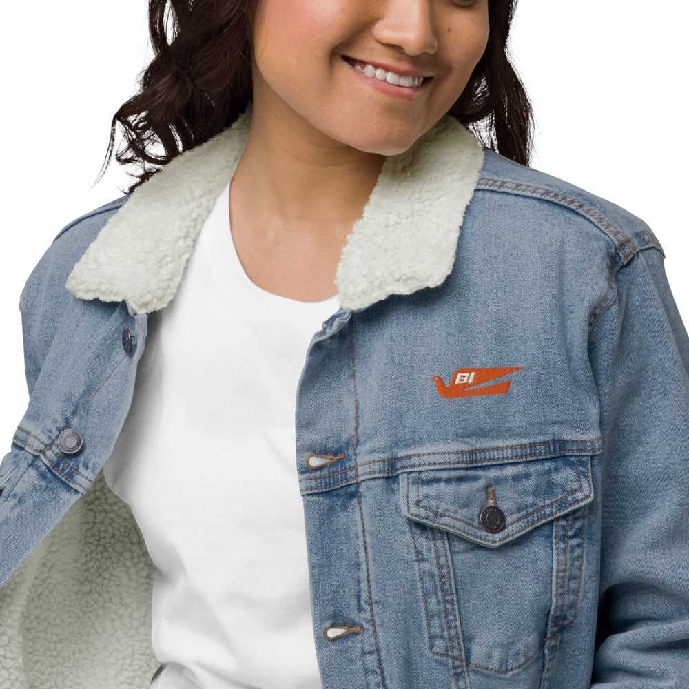 Jacket Denim Sherpa Men's Women's Braniff Bluebird of Happiness Embroidery