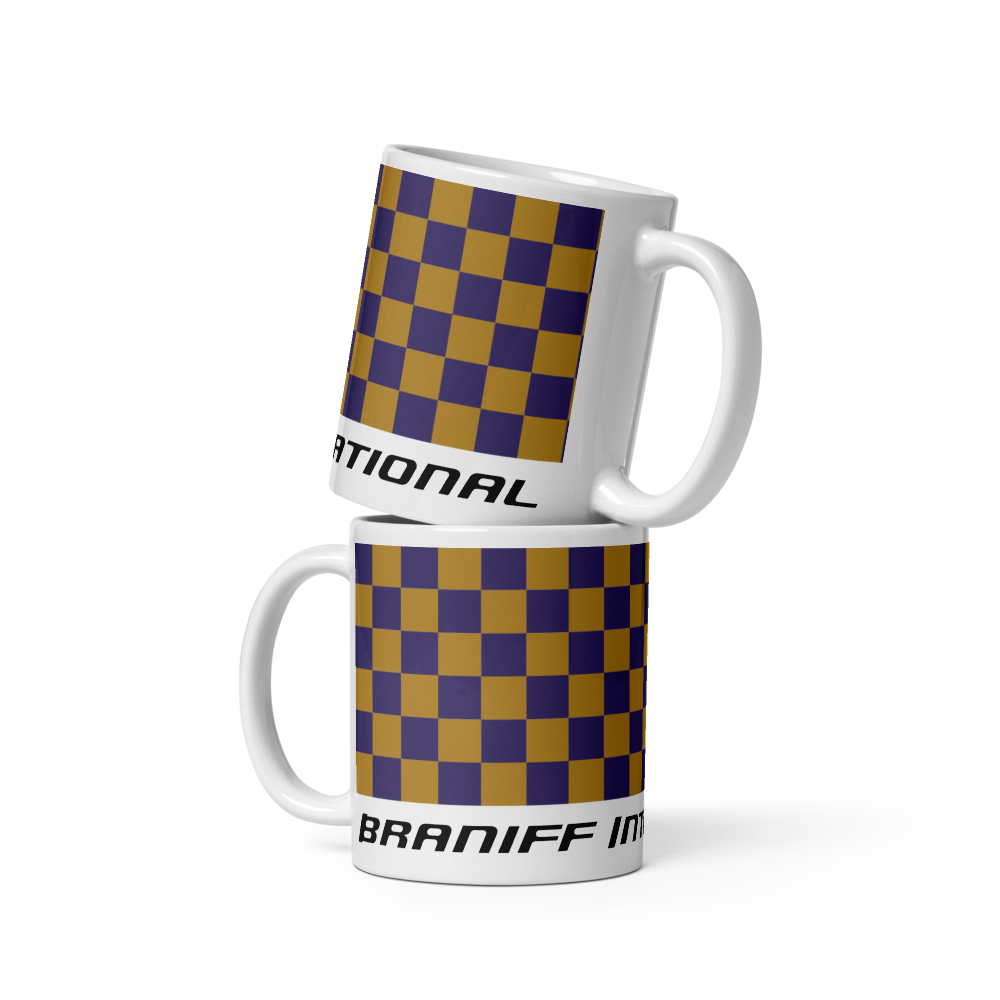 Coffee Mug 11oz 15oz 20oz Braniff Alexander Girard Design End of the Plain Plane EOTPP Purple Ochre Check