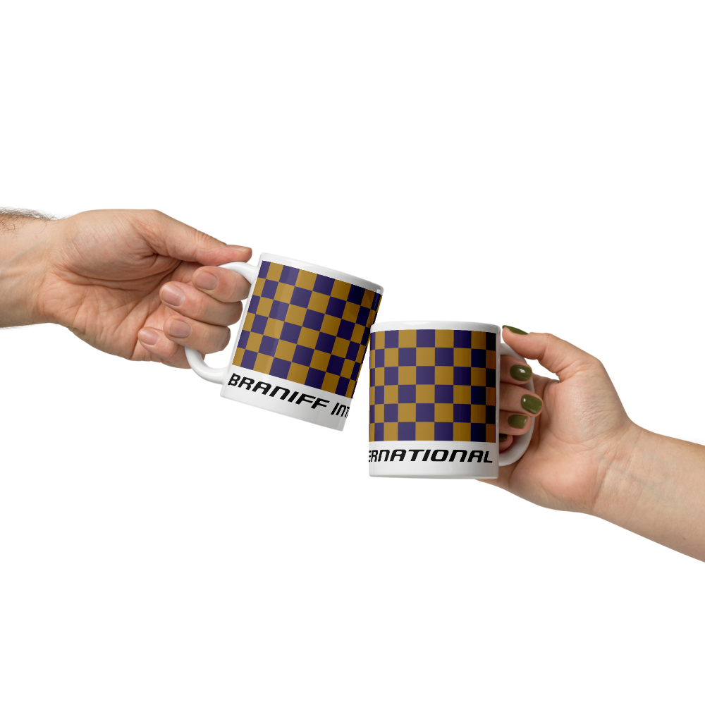 Coffee Mug 11oz 15oz 20oz Braniff Alexander Girard Design End of the Plain Plane EOTPP Purple Ochre Check