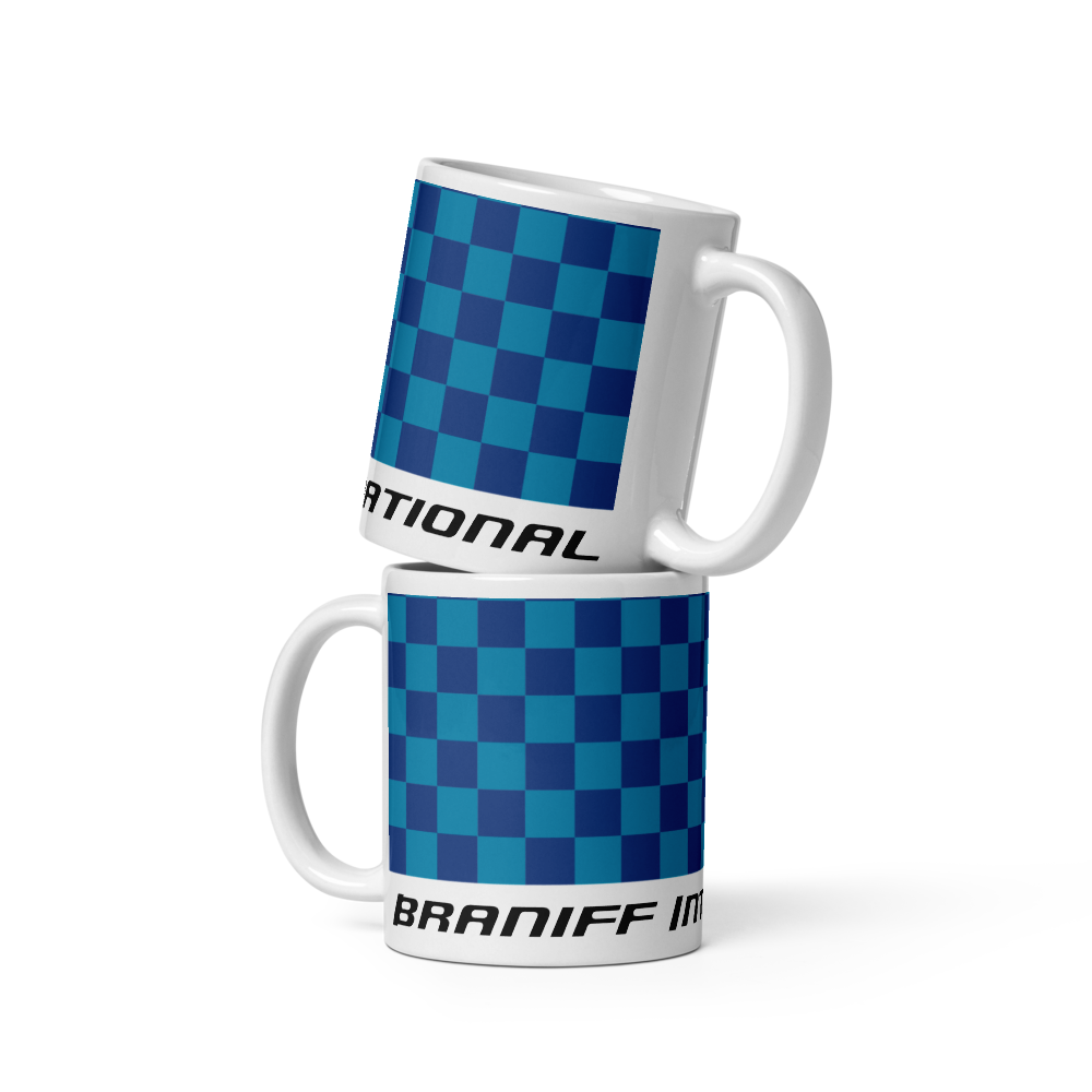 Coffee Mug 11oz 15oz 20oz Braniff Alexander Girard End of the Plain Plane EOTPP Blue Light Blue Check