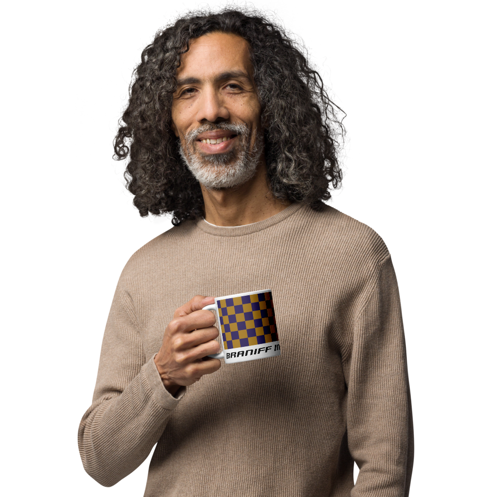 Coffee Mug 11oz 15oz 20oz Braniff Alexander Girard Design End of the Plain Plane EOTPP Purple Ochre Check