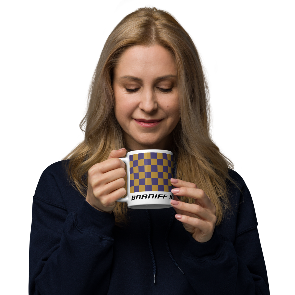 Coffee Mug 11oz 15oz 20oz Braniff Alexander Girard Design End of the Plain Plane EOTPP Purple Ochre Check