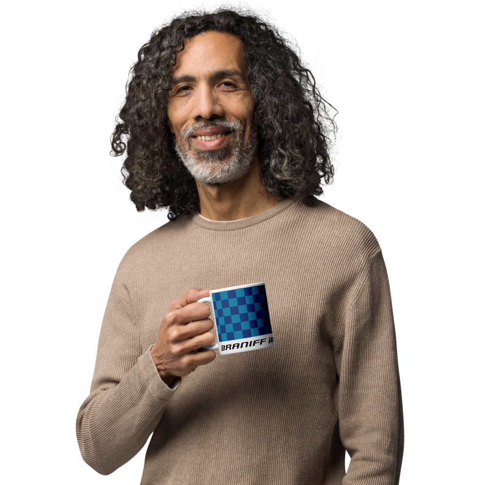 Coffee Mug 11oz 15oz 20oz Braniff Alexander Girard End of the Plain Plane EOTPP Blue Light Blue Check
