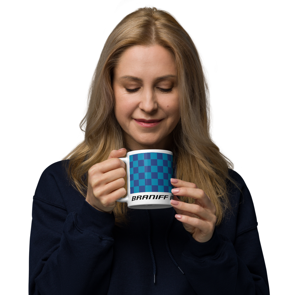 Coffee Mug 11oz 15oz 20oz Braniff Alexander Girard End of the Plain Plane EOTPP Blue Light Blue Check