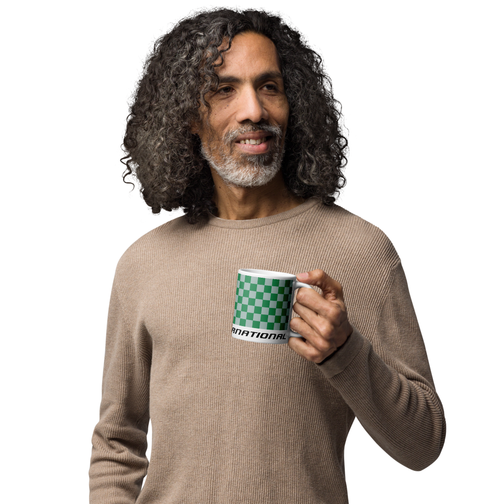 Coffee Mug 11oz 15oz 20oz Braniff Alexander Girard End of the Plain Plane EOTPP Green and White Check