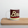 Braniff Halston Design Coffee Mug - 11 oz Chocolate Brown with Power Paint Stripes 1978 - 11 oz Coffee Mug - Chocolate Brown Mug - White Glossy Mug White 11oz