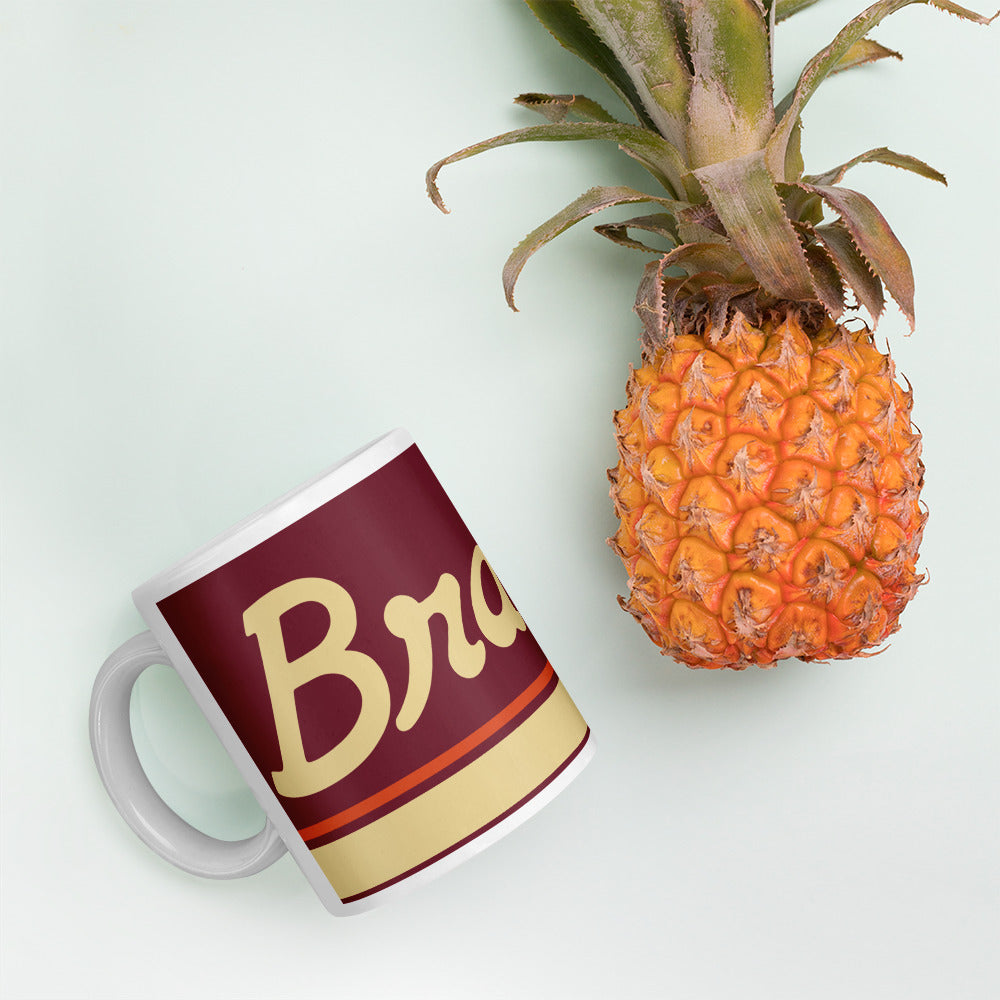 Coffee Mug 11 oz Braniff Halston Design Burgundy Ultra with Power Paint Stripes 1978