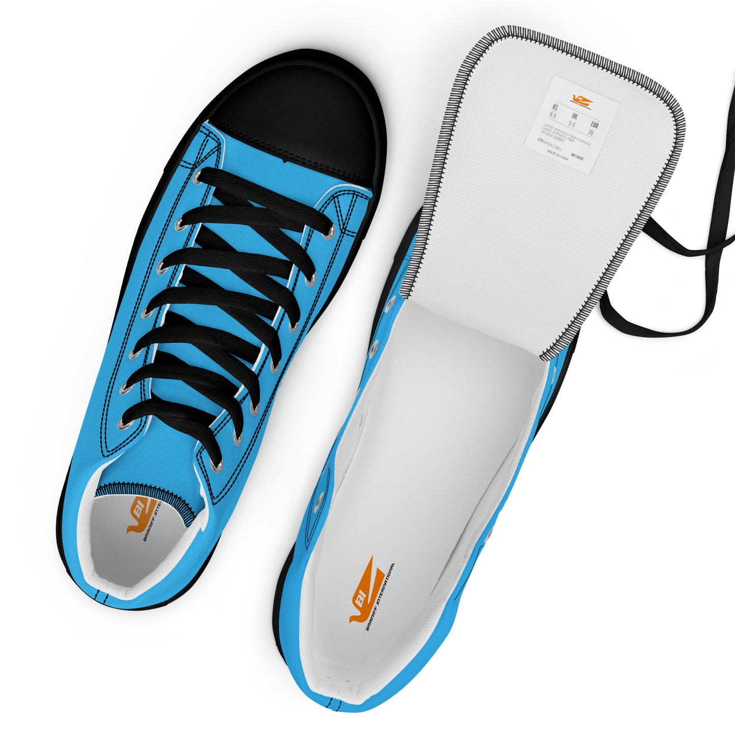 Braniff Sky High Top Canvas Shoes Womens BI Logo End of the Plain Plane 1965 New Medium Blue ONLY Available in Certain Countries See List Below