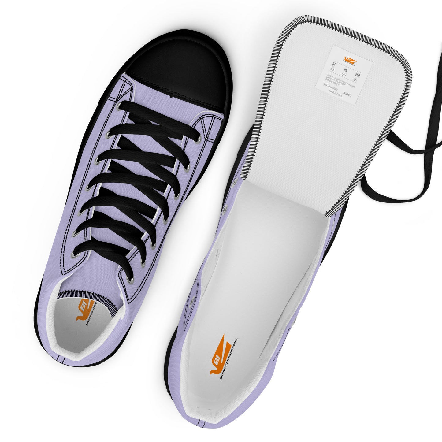 Braniff Sky High Top Canvas Shoes Womens BI Logo End of the Plain Plane 1965 Periwinkle Blue Lavender ONLY Available in Certain Countries See List Below