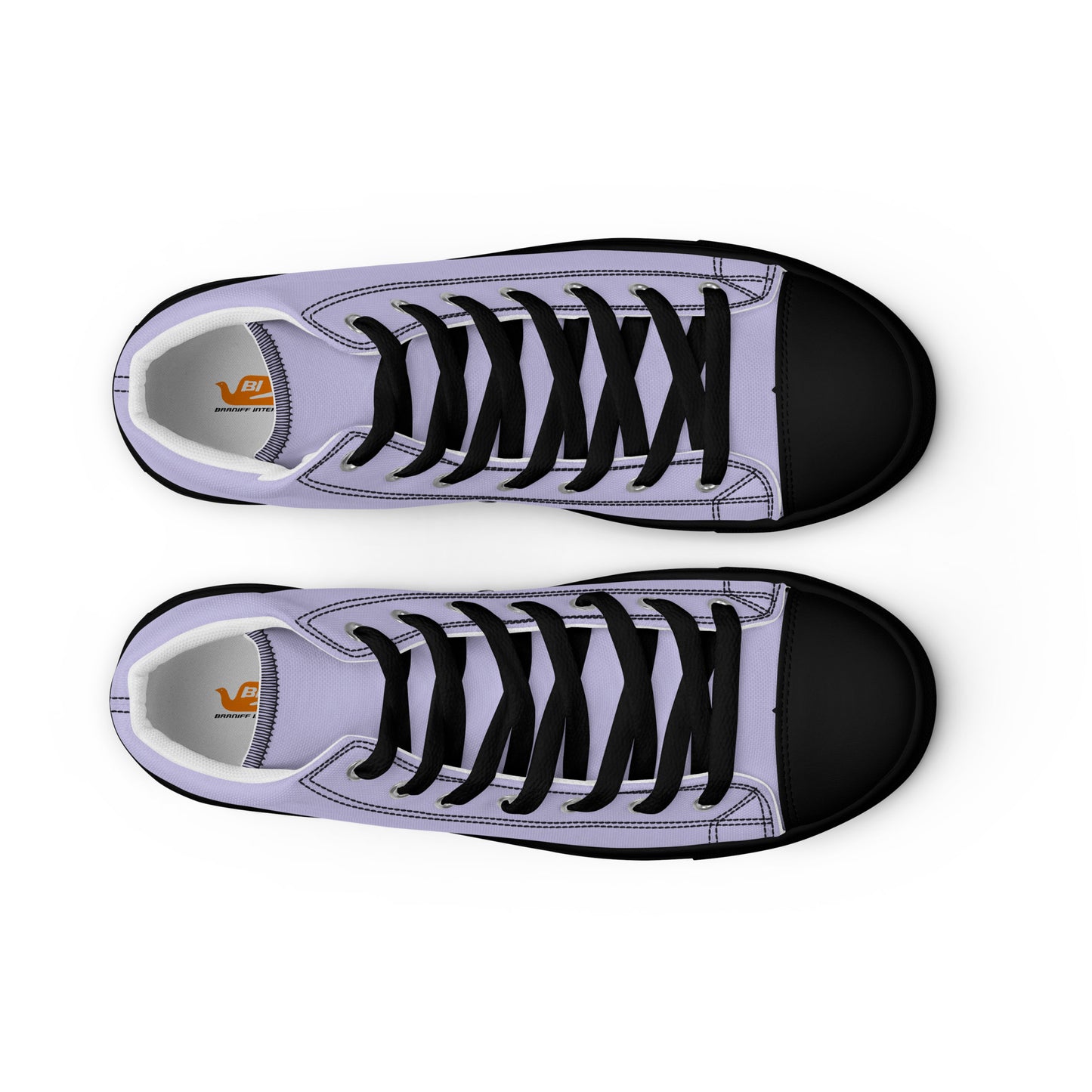 Braniff Sky High Top Canvas Shoes Womens BI Logo End of the Plain Plane 1965 Periwinkle Blue Lavender ONLY Available in Certain Countries See List Below