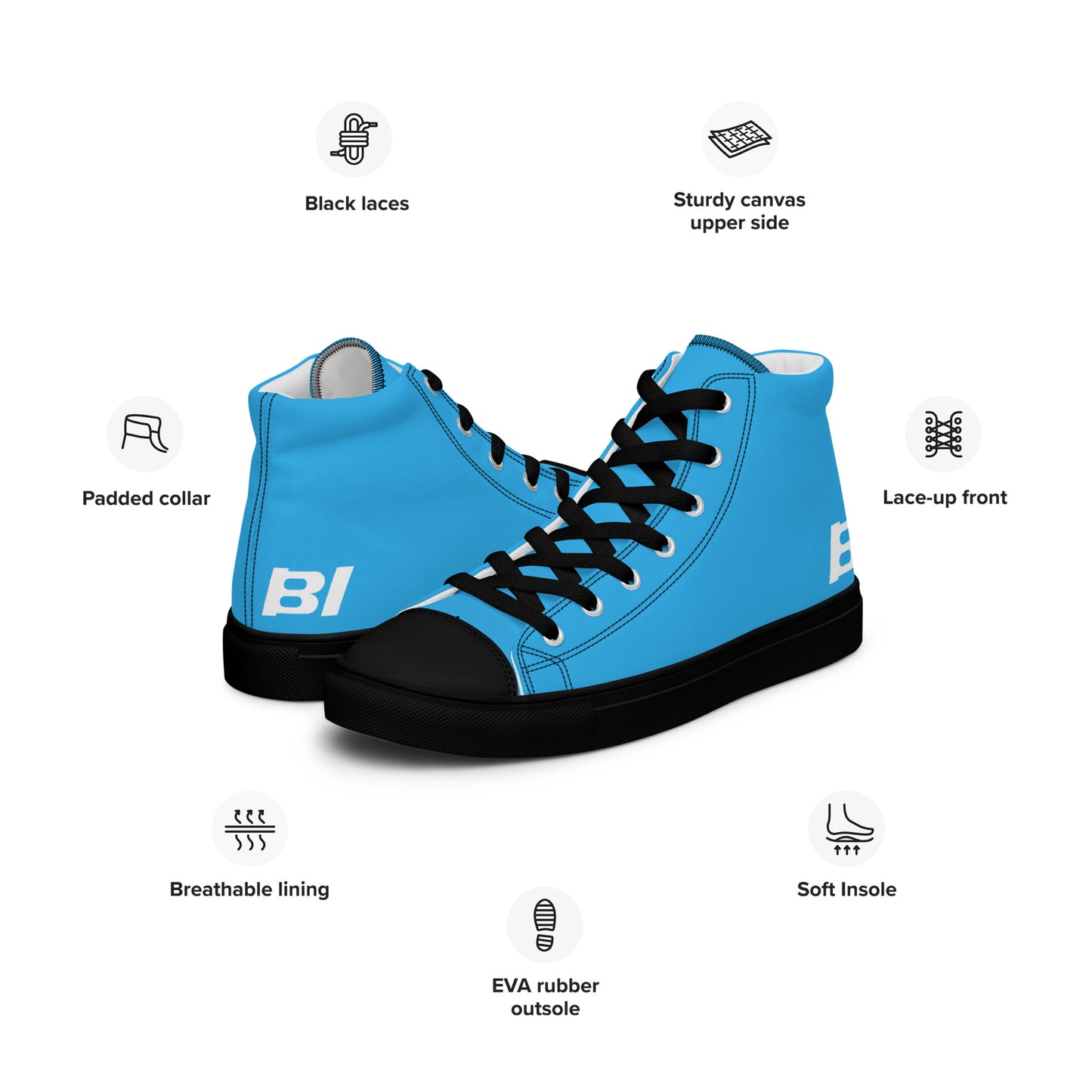 Braniff Sky High Top Canvas Shoes Womens BI Logo End of the Plain Plane 1965 New Medium Blue ONLY Available in Certain Countries See List Below