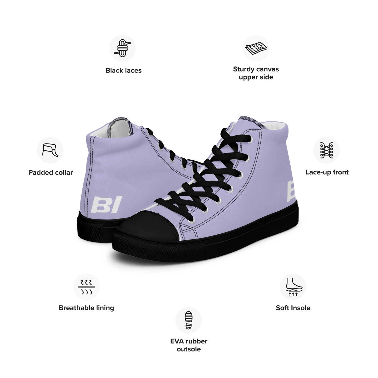 Braniff Sky High Top Canvas Shoes Womens BI Logo End of the Plain Plane 1965 Periwinkle Blue Lavender ONLY Available in Certain Countries See List Below