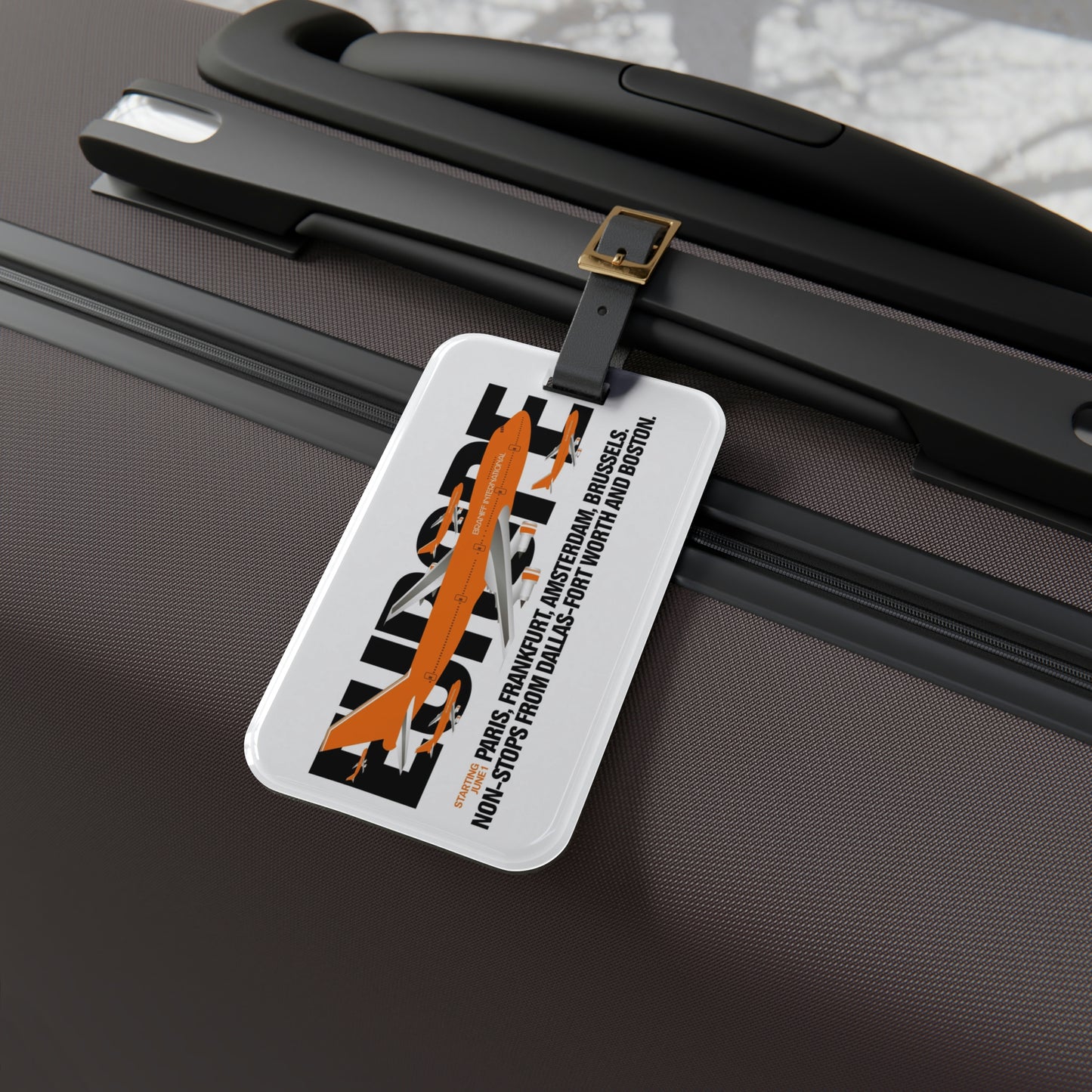Luggage Tag Personalized Braniff 747-227 Ultra Orange Europe Service
