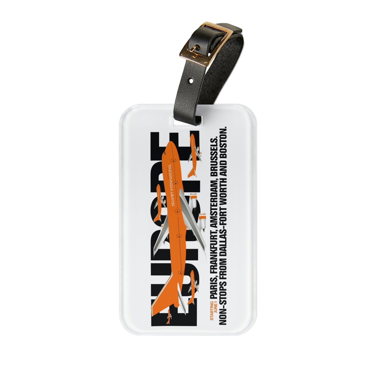 Luggage Tag Personalized Braniff 747-227 Ultra Orange Europe Service