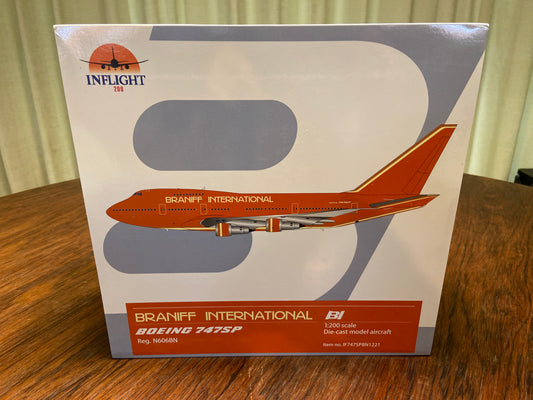 BRAND NEW!! Airplane Model Braniff International Boeing 747SP-27 Orange Ultra 1/200 Scale
