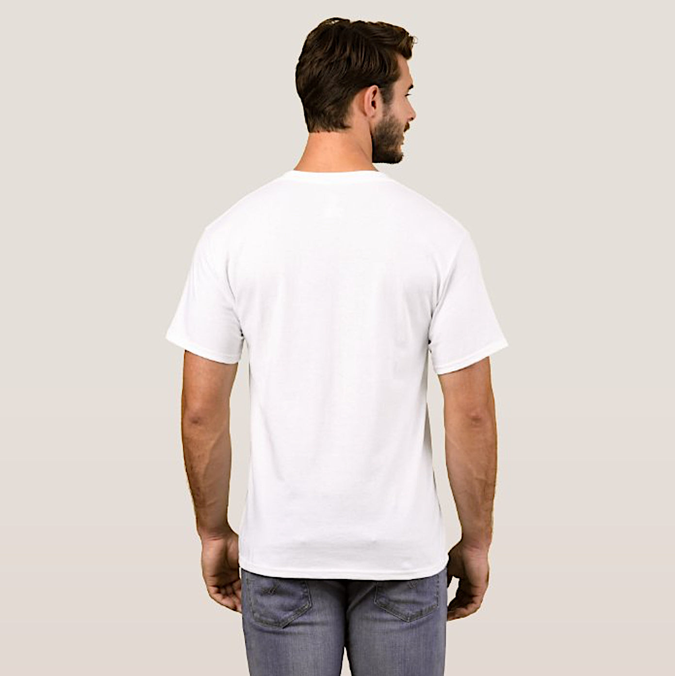 International Air Strip Men White T-Shirt - Braniff Pucci Gemini IV T-Shirts - BI Air Strip I with BI Logo Short Sleeve Men T-Shirt Back on Model - Braniff Boutique