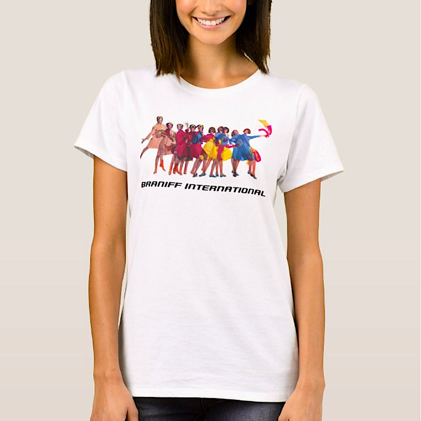 T-Shirt Women's Short Sleeve White Braniff International Inflight Fashion Show Gemini IV Pucci Design